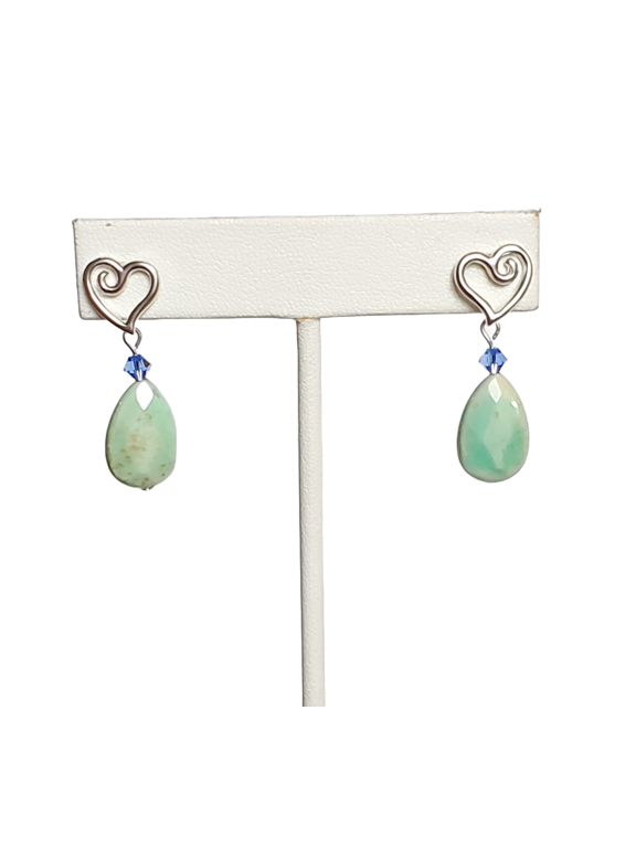 Variscite Gemstone Earrings on Heart Shaped Studs