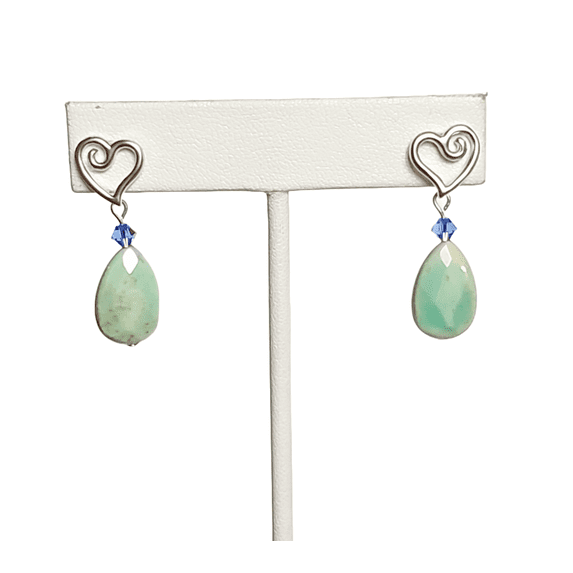 Variscite Gemstone Earrings on Heart Shaped Studs