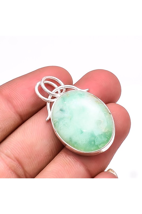 Variscite - Green Turquoise Designer Handmade 925 Sterling Silver Pendant 1.25" Sku17, Mint Green Pendant, Natural Gemstone Pendant