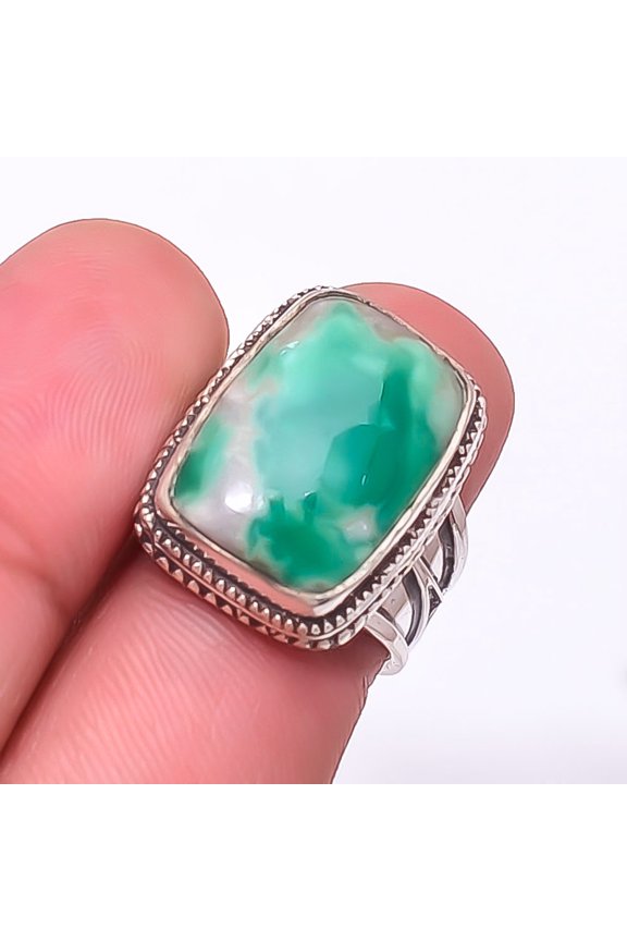 Variscite - Green Turquoise Gemstone 925 Sterling Silver Bali Ring S.6 R51242129, Birthday Gift, Christmas Gift, New Year Sale