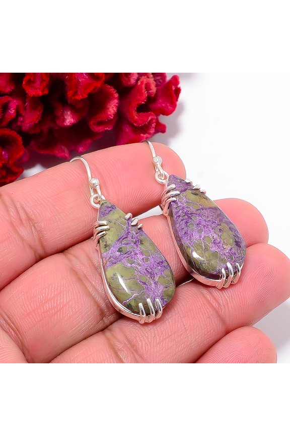 Variscite In Purpurite - Australia 925 Sterling Silver Handmade Earring 1.79" E103620, Christmas Gift