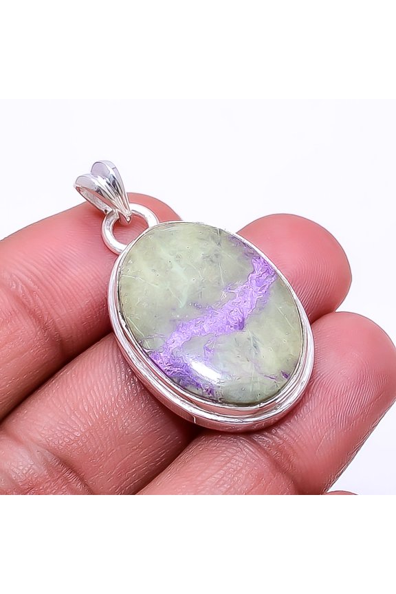 Variscite In Purpurite -Faires Tin Mine 925 Silver Plated Pendant 1.48", Purple & Green Purpurite Pendant P_9362_374_29