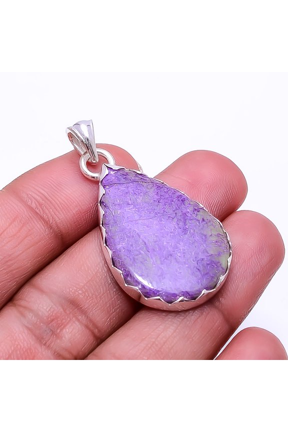 Variscite In Purpurite -Faires Tin Mine 925 Silver Plated Pendant 1.56", Purple & Green Purpurite Pendant P_9362_374_15