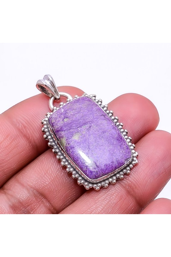 Variscite In Purpurite -Faires Tin Mine 925 Silver Plated Pendant 1.56", Purple & Green Purpurite Pendant P_9362_374_38
