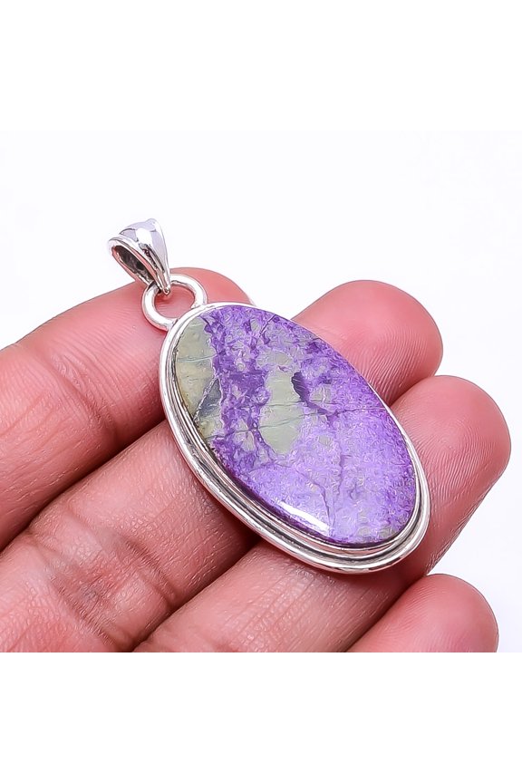 Variscite In Purpurite -Faires Tin Mine 925 Silver Plated Pendant 1.76", Purple & Green Purpurite Pendant P_9362_374_19
