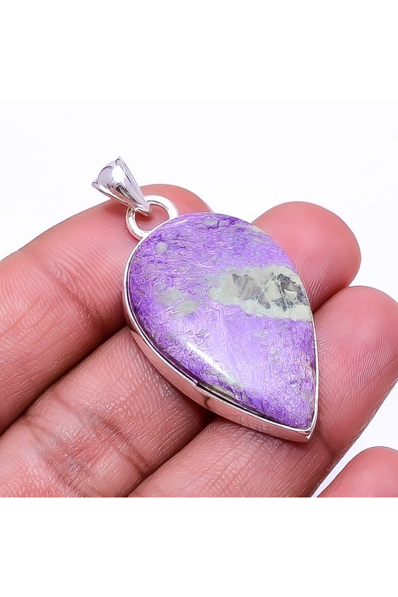 Variscite In Purpurite -Faires Tin Mine 925 Silver Plated Pendant 1.76", Purple & Green Purpurite Pendant P_9362_374_44
