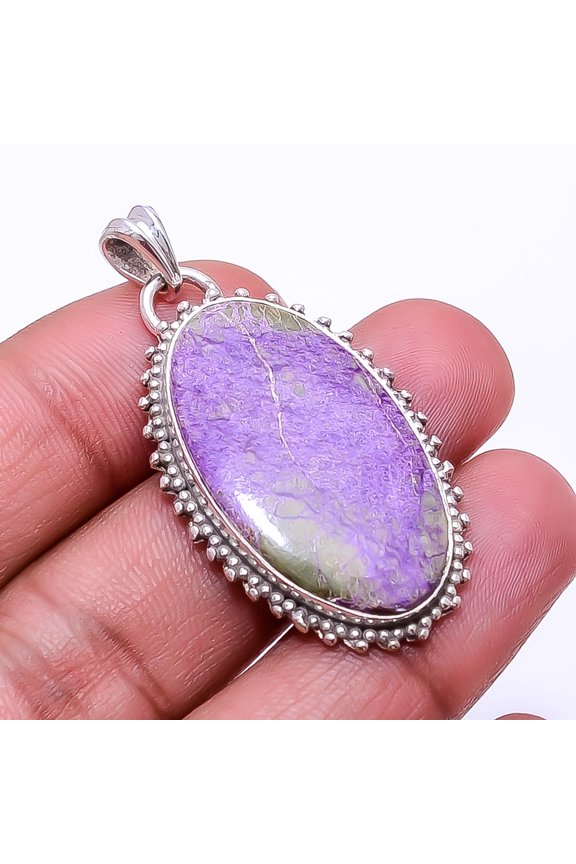 Variscite In Purpurite -Faires Tin Mine 925 Silver Plated Pendant 1.76", Purple & Green Purpurite Pendant P_9362_374_48