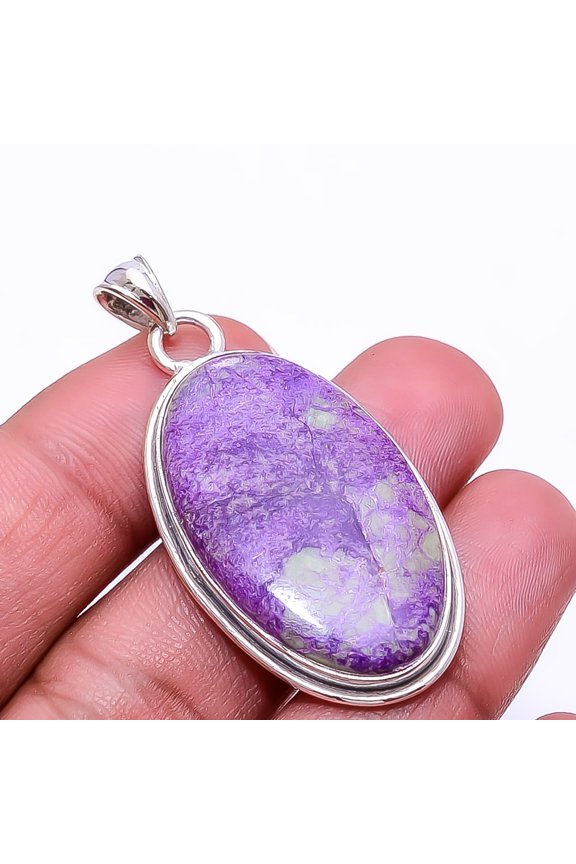 Variscite In Purpurite -Faires Tin Mine 925 Silver Plated Pendant 1.87", Purple & Green Purpurite Pendant P_9362_374_33