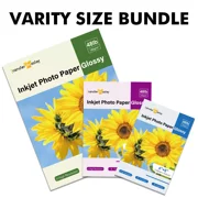 T-Master Premium Glossy Photo Paper Variety Size Pack, Mixed 250 Sheets (120ct 4 x 6", 100ct 5 x 7", 30ct 8.5 x 11") , 48LB / 180 gsm, Inkjet Photo Printer Paper
