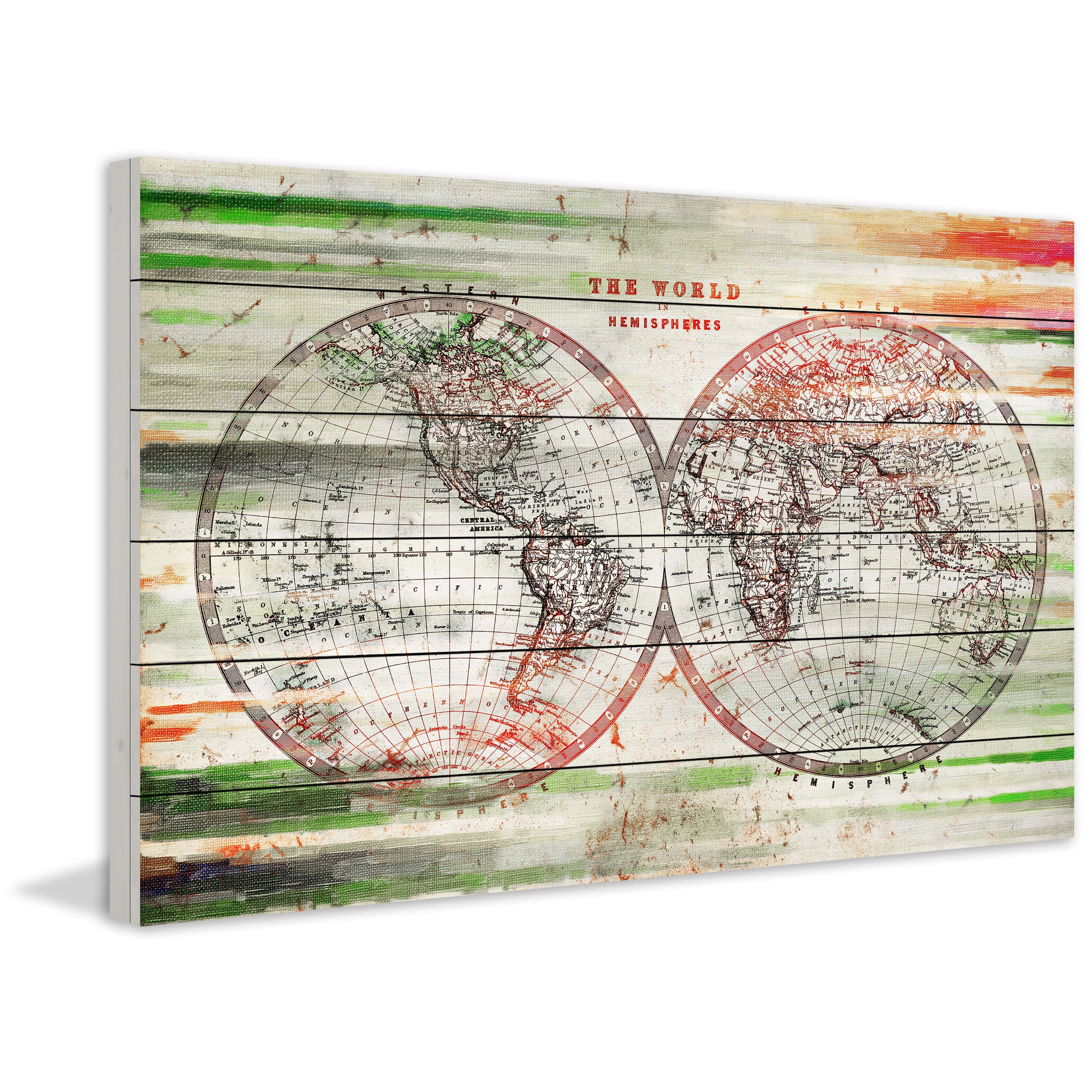 Varlden World Map Print on White Wood in Multicolor