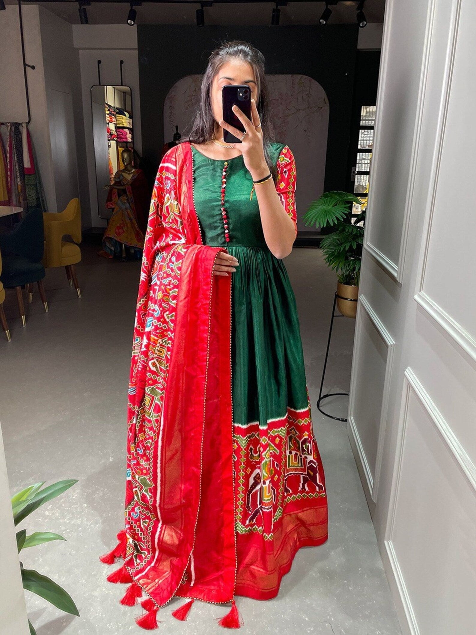 Varman Indian Dresses For Women Party Wear Gown Kurtis Suit Dola Silk