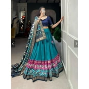 Varman Indian Lehenga for Women Ready to Wear Lehenga Choli Tussar Silk Party Wear Blue Color Fully Stitched Blouse, Listing ID: 8858525434138