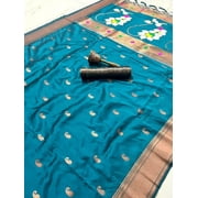 Varman Traditional Indian Saree for Women Ready to Wear Saree Kanchivaram Paithani Silk  Party Wear Blue Pink Color, Listing ID: 8888719704346