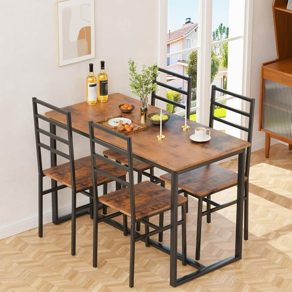 Varmsteda 47"Kitchen Dining Table Set for 4, 5-Piece Kitchen Table Set, Base Reinforcement Structure Dining Room Table Sets,Kitchen Table Set with 4 Chairs for Small Space, Dinette,Apartment