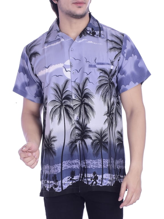 Big and Tall Hawaiian Shirts for Men Holiday Summer Palm Grey 6XL