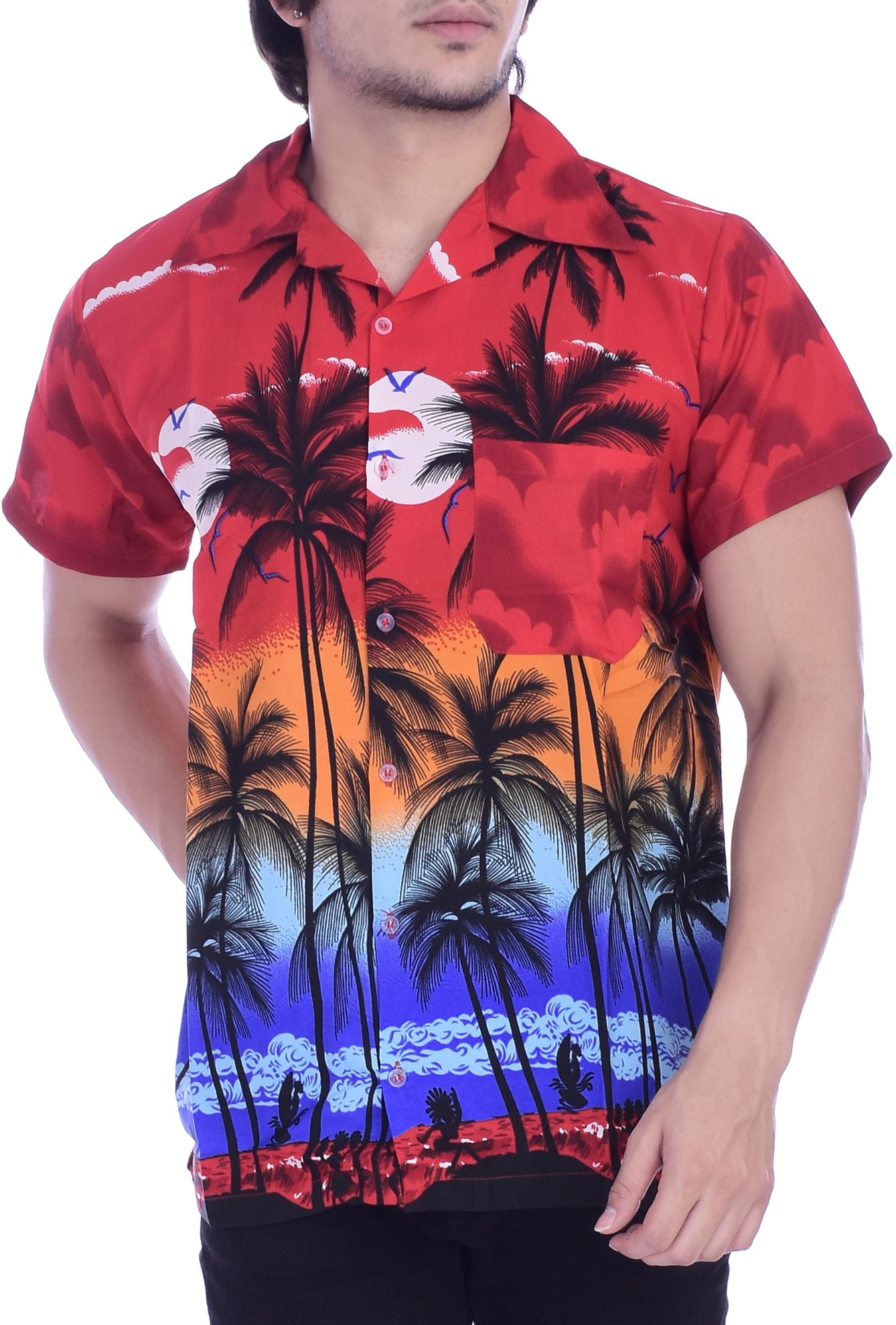 VSSSJ Hawaiian Shirts for Big and Tall Men Casual Button Down Short Sleeve  Lapel TShirts Tropical Palm Tree Summer Holiday Beach Tops Khaki XL 