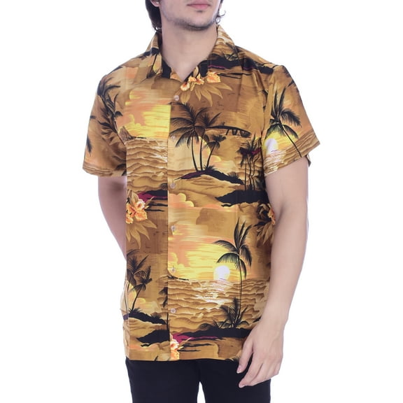 Varnit Crafts Hawaiian Shirt for Men Aloha Beach Brown S
