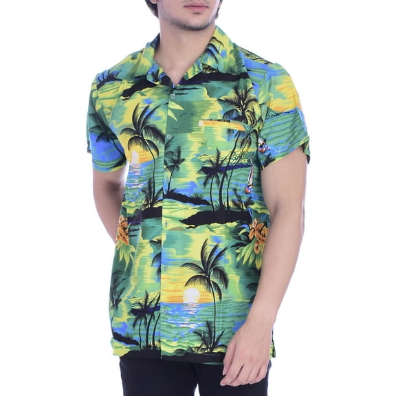 Varnit Crafts Hawaiian Shirt for Men Aloha Beach Green L