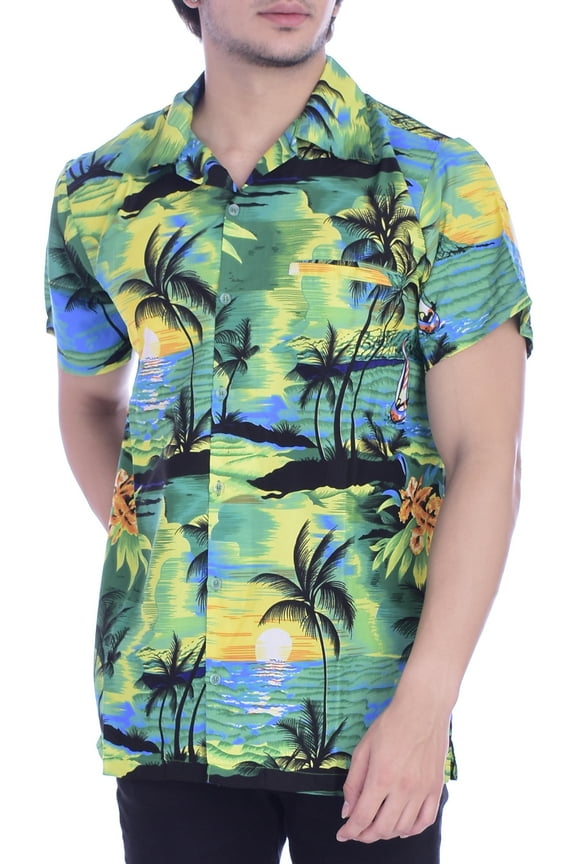 Hawaiian Shirt for Men Aloha Beach Green S