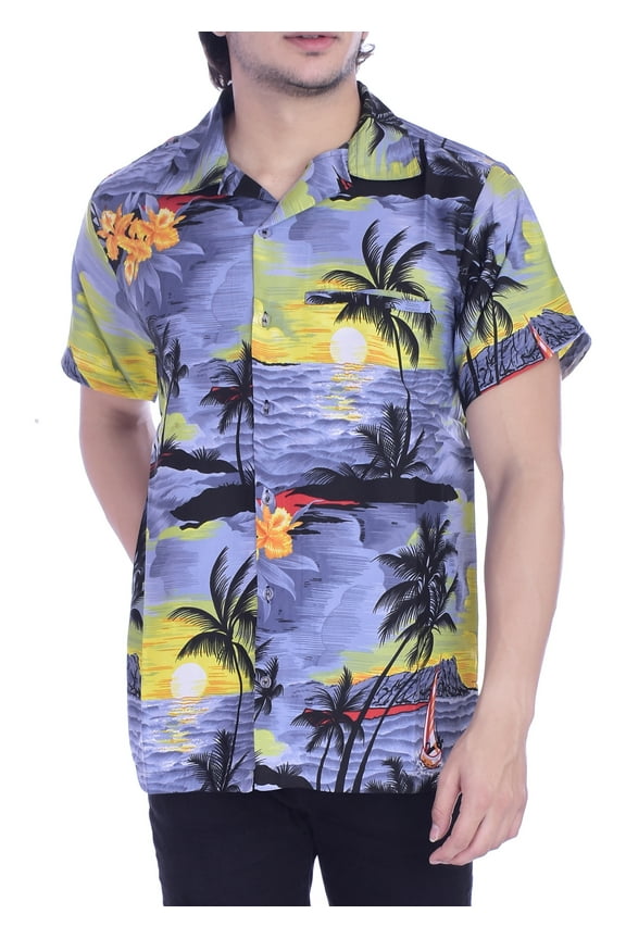 Hawaiian Shirt for Men Aloha Beach Grey L
