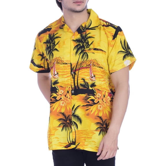 Varnit Crafts Hawaiian Shirt for Men Aloha Beach Yellow L