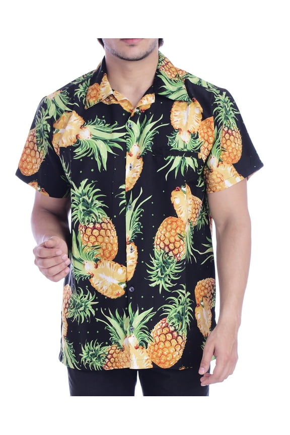 Hawaiian Shirt for Men Aloha Cut Pineapple Black 3XL