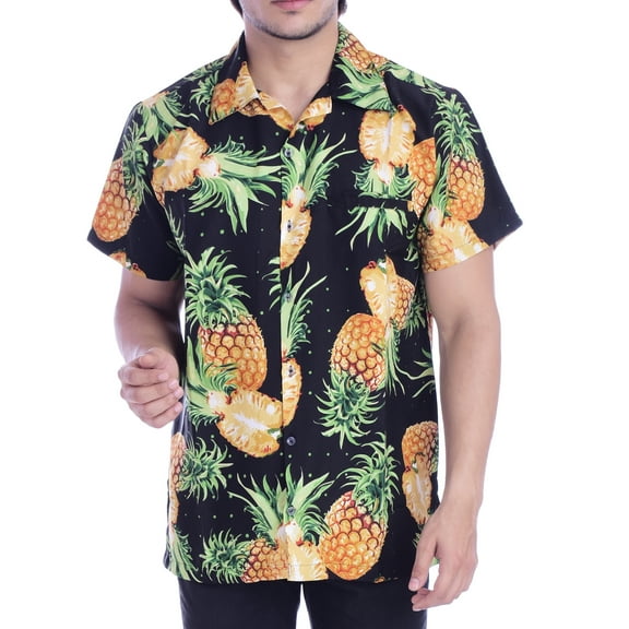 Varnit Crafts Hawaiian Shirt for Men Aloha Cut Pineapple Black L