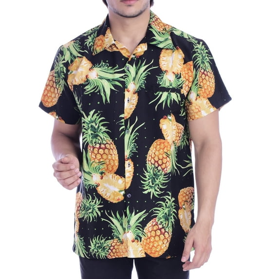 Varnit Crafts Hawaiian Shirt for Men Aloha Cut Pineapple Black L
