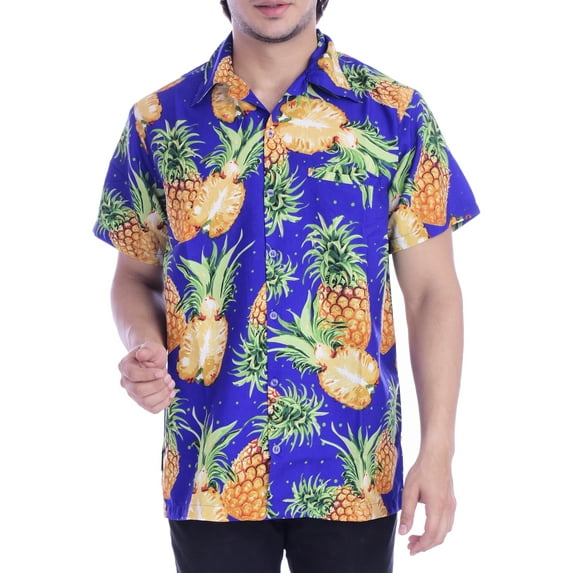 Varnit Crafts Hawaiian Shirt for Men Aloha Cut Pineapple Blue L