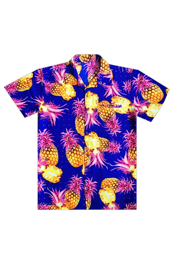 Hawaiian Shirt for Men Aloha Cut Pineapple Bluepink S