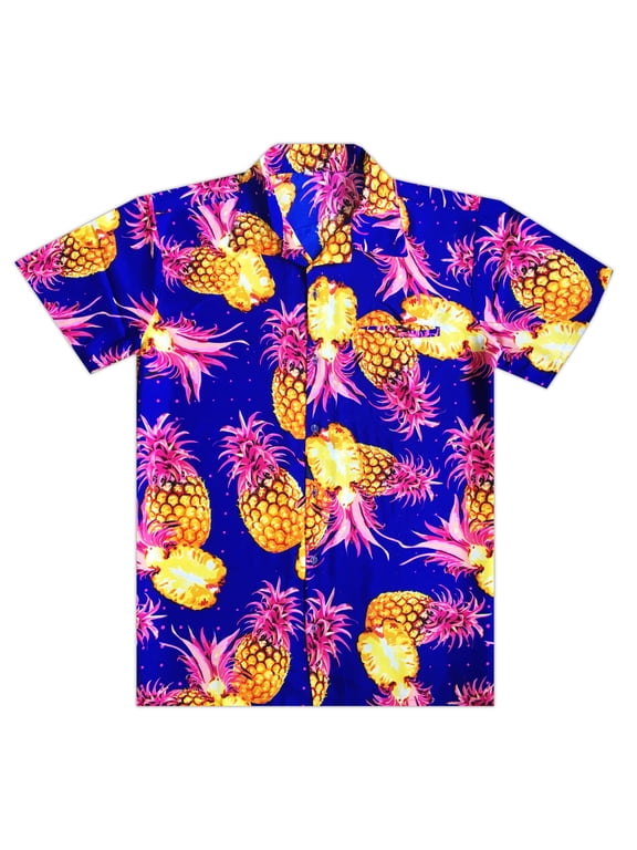 Hawaiian Shirt for Men Aloha Cut Pineapple Bluepink S