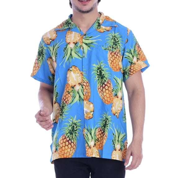 Varnit Crafts Hawaiian Shirt for Men Aloha Cut Pineapple Turquoise XXL