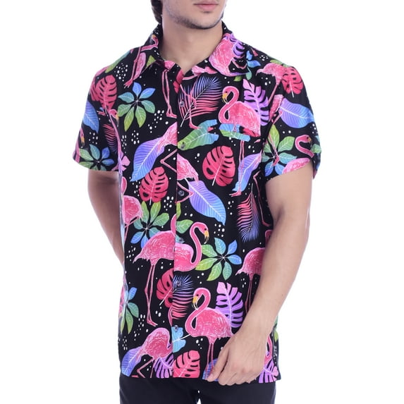 Varnit Crafts Hawaiian Shirt for Men Aloha Flamingo Black XS