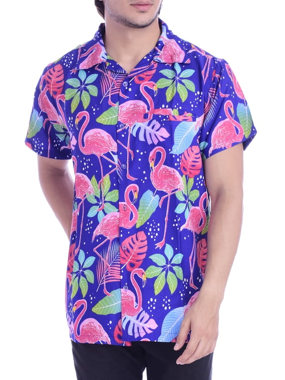 Hawaiian Shirt for Men Aloha Flamingo Blue 5XL