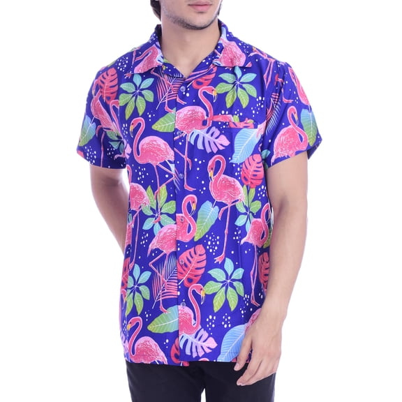 Varnit Crafts Hawaiian Shirt for Men Aloha Flamingo Blue S