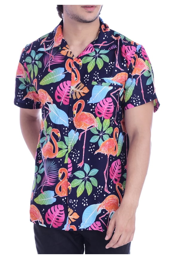 Hawaiian Shirt for Men Aloha Flamingo Navyblue L