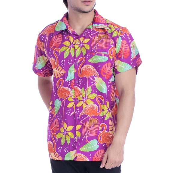 Varnit Crafts Hawaiian Shirt for Men Aloha Flamingo Purple L