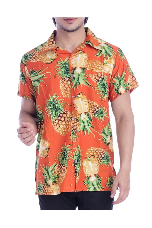 Kids Hawaiian Shirt Short Sleeve Front Pocket Girls Cut Pineapple Orange XS
