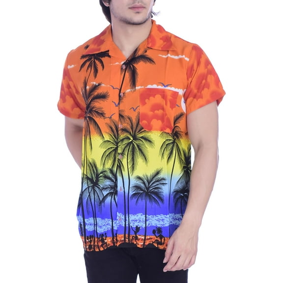 Varnit Crafts Mens Hawaiian Shirt Relaxed-Fit Funky Casual Opal Orange L