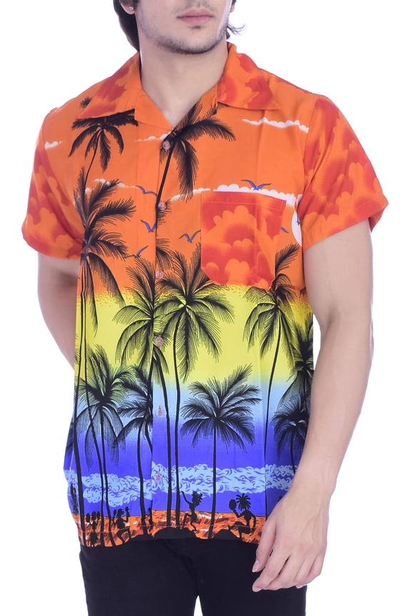 Mens Hawaiian Shirt Relaxed-Fit Funky Casual Opal Orange XS