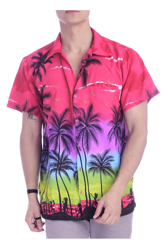 Mens Hawaiian Shirt Relaxed-Fit Funky Casual Opal Pink 5XL