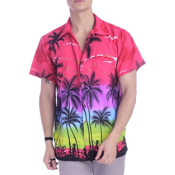 Varnit Crafts Mens Hawaiian Shirt Relaxed-Fit Funky Casual Opal Pink XL