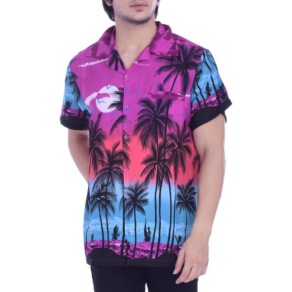 Varnit Crafts Mens Hawaiian Shirt Relaxed-Fit Funky Casual Opal Purple XL