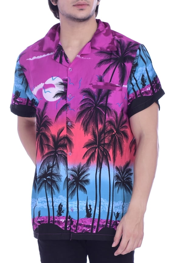 Mens Hawaiian Shirt Relaxed-Fit Funky Casual Opal Purple XL