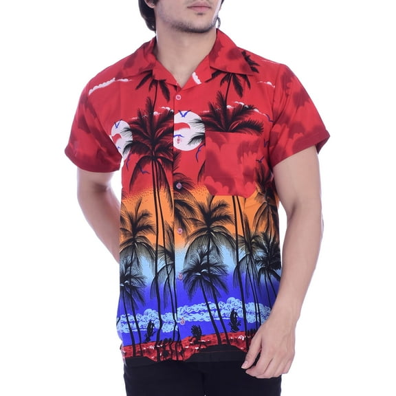Varnit Crafts Mens Hawaiian Shirt Relaxed-Fit Funky Casual Opal Red XS