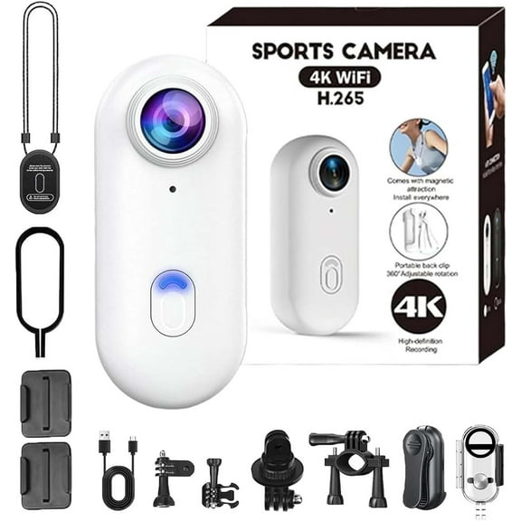 Varnock HD Action Camera, 4K Ultra HD Mini Action Cam with Magnetic Mount, 360° Rotation Wearable POV Camera for Motorcycle, Bicycle, Diving, Travel & Sports