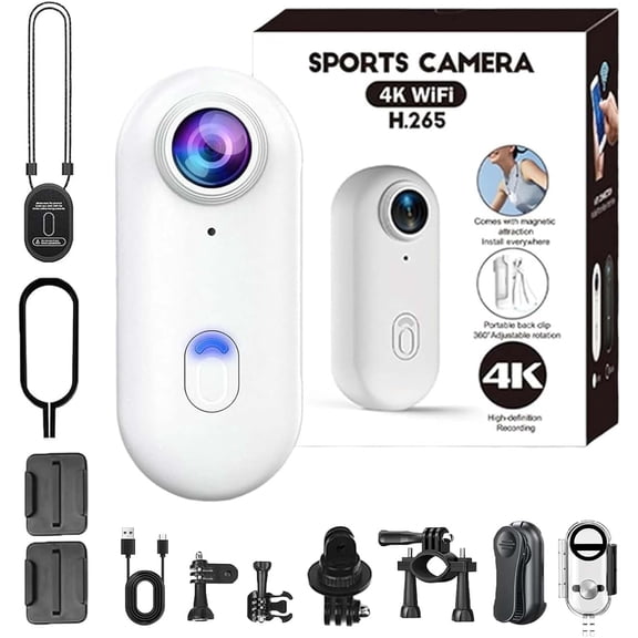 Varnock HD Action Camera, 4K Ultra HD Mini Action Cam with Magnetic Mount, 360° Rotation Wearable POV Camera for Motorcycle, Bicycle, Diving, Travel & Sports