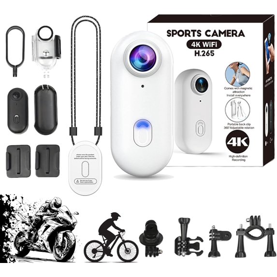 Varnock HD Action Camera, 4k Mini Baseball POV Camera Waterproof, Action Body Cam with Audio & Video, Mount Anywhere with Necklace, Visus Cam Mini for Vlogging, Travel, Sport, Ding (White, 4K)