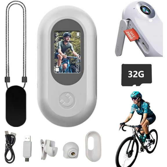 Varnock HD Action Camera, The Snap Cam, 170 Wide Thumb POV Portable Body Cam Wearable with Audio & Video, Mount Anywhere for Motorcycle, Helmets, Cycling(HD White+32G)