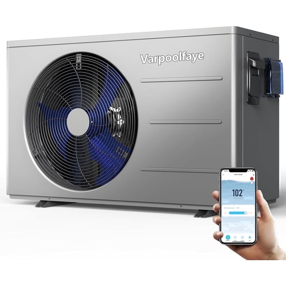Varpoolfaye 40,000 BTU Smart Swimming Pool Heat Pump, Electric Pool Heater for 12,000 Gallons Above Ground & Inground Pools, App-Controlled Heating & Cooling, 220–240V